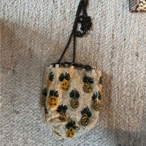Zara Pineapple Embroidered Bucket Bag with Chain